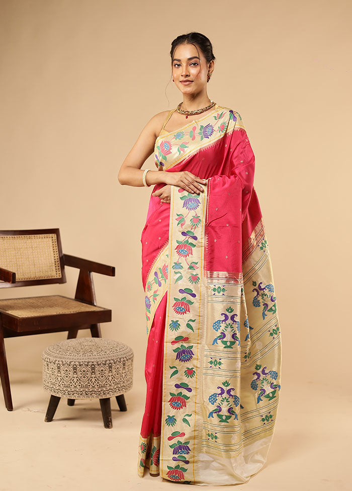 Pink Kanjivaram Silk Saree With Blouse Piece