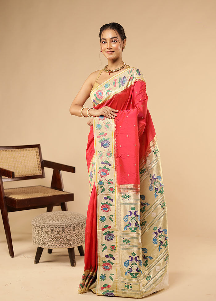 Pink Kanjivaram Silk Saree With Blouse Piece