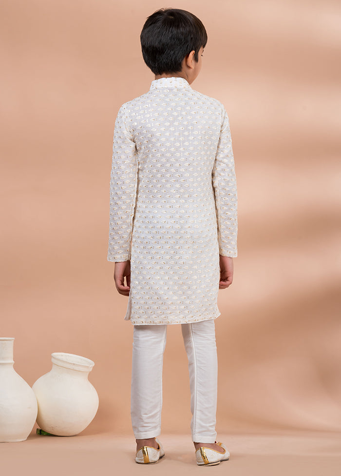 White Viscose Kurta & Pajama Set