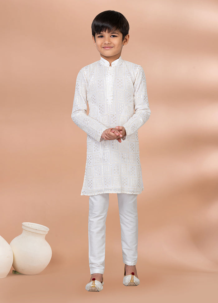 White Viscose Kurta & Pajama Set