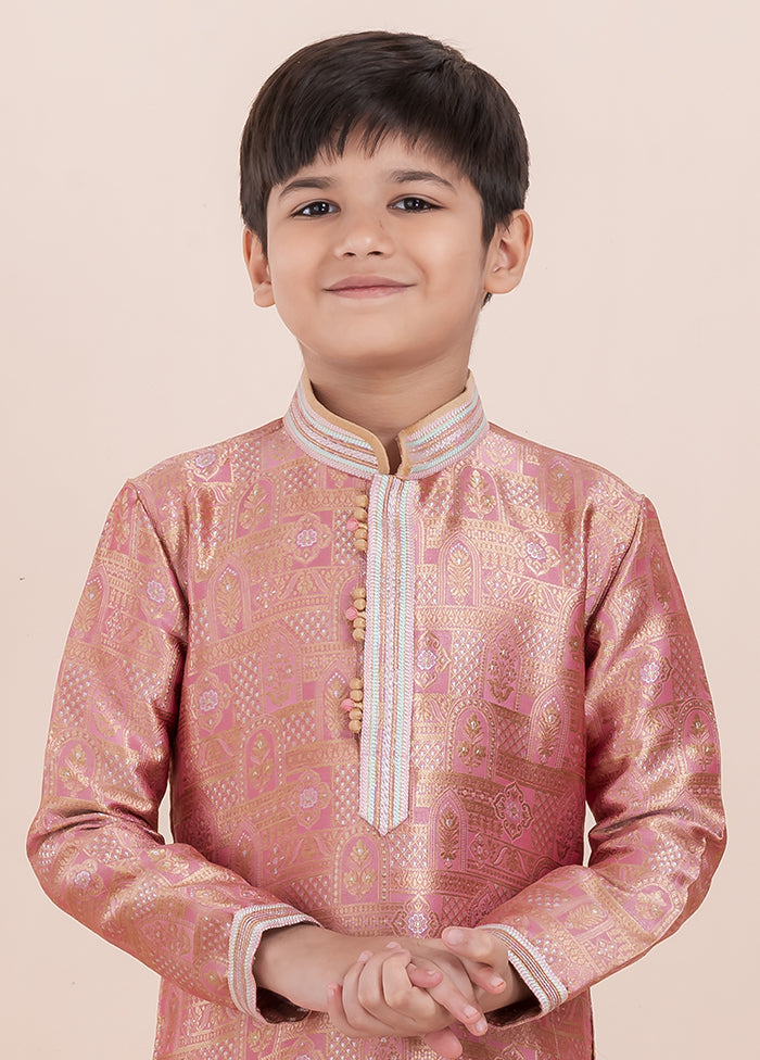 Orange Jacquard Silk Kurta & Pajama Set