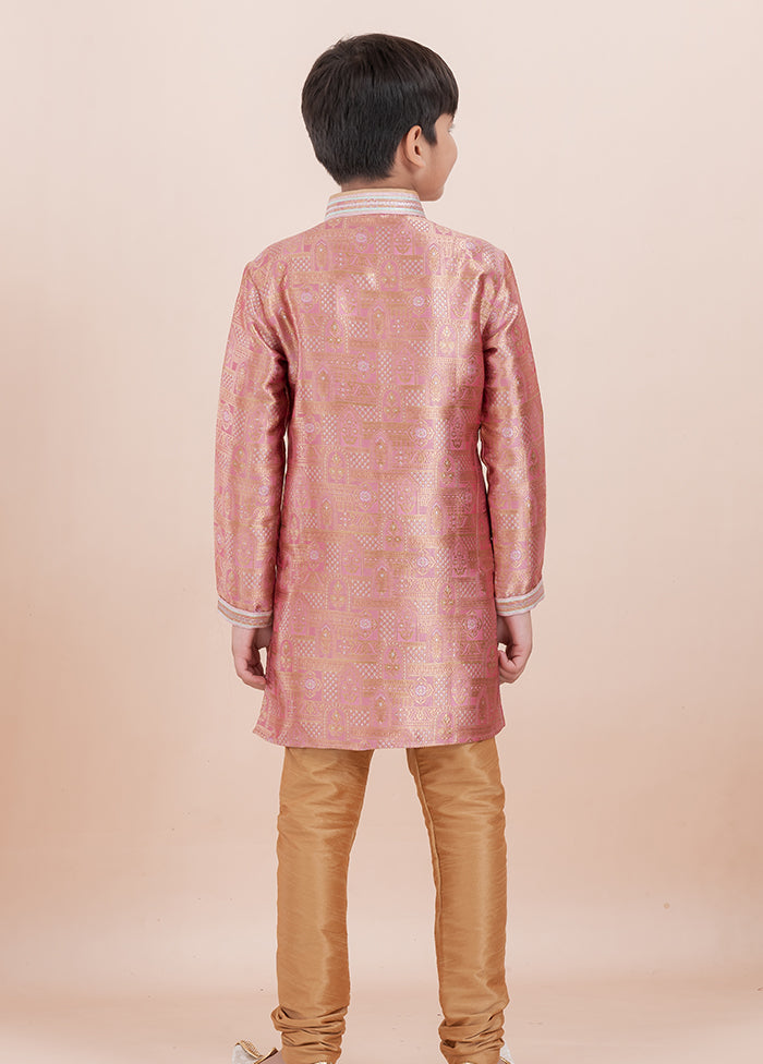 Orange Jacquard Silk Kurta & Pajama Set