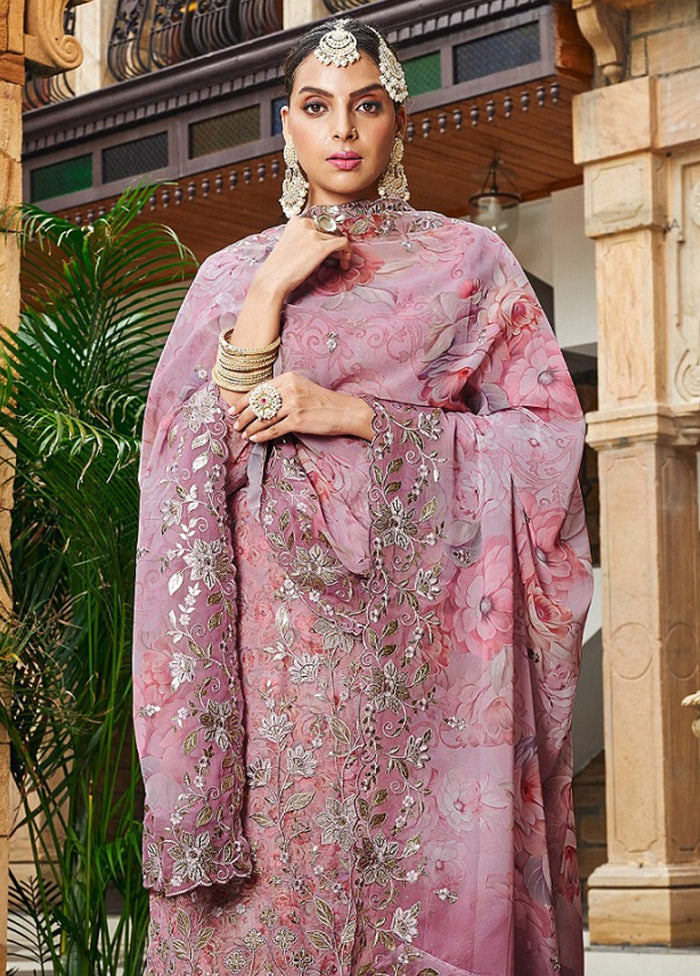 3 Pc Purple Unstitched Georgette Suit Set VDSOT030052048 - Indian Silk House Agencies
