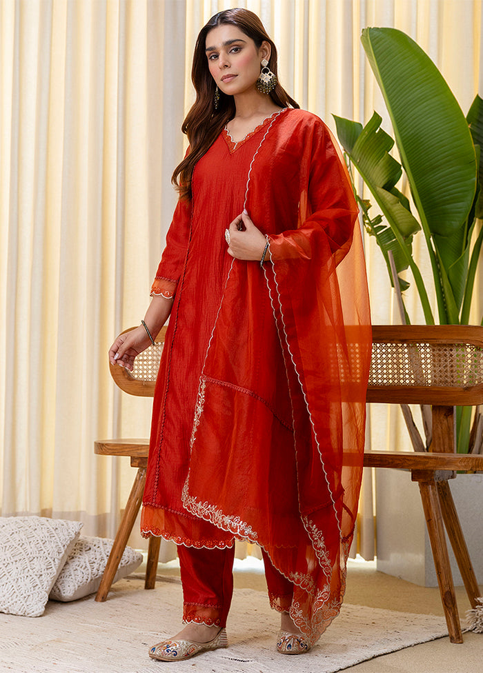 3 Pc Brown Silk Suit Set