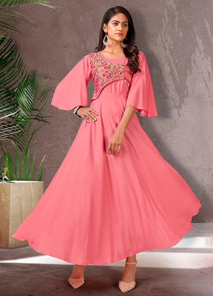 salmon pink dress Salmon Pink Readymade Rayon Gown