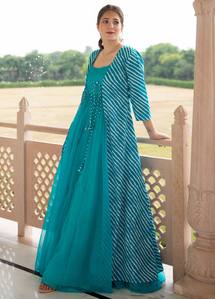 indian silk maxi dress Teal Readymade Silk Gown With Jacket