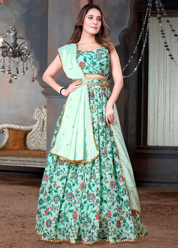 3 Pc Aqua Net Semi Stitched Lehenga Set