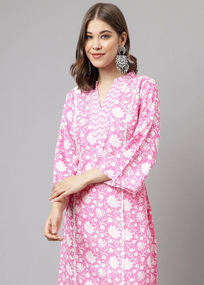 2 Pc Pink Readymade Cotton Kurti Set