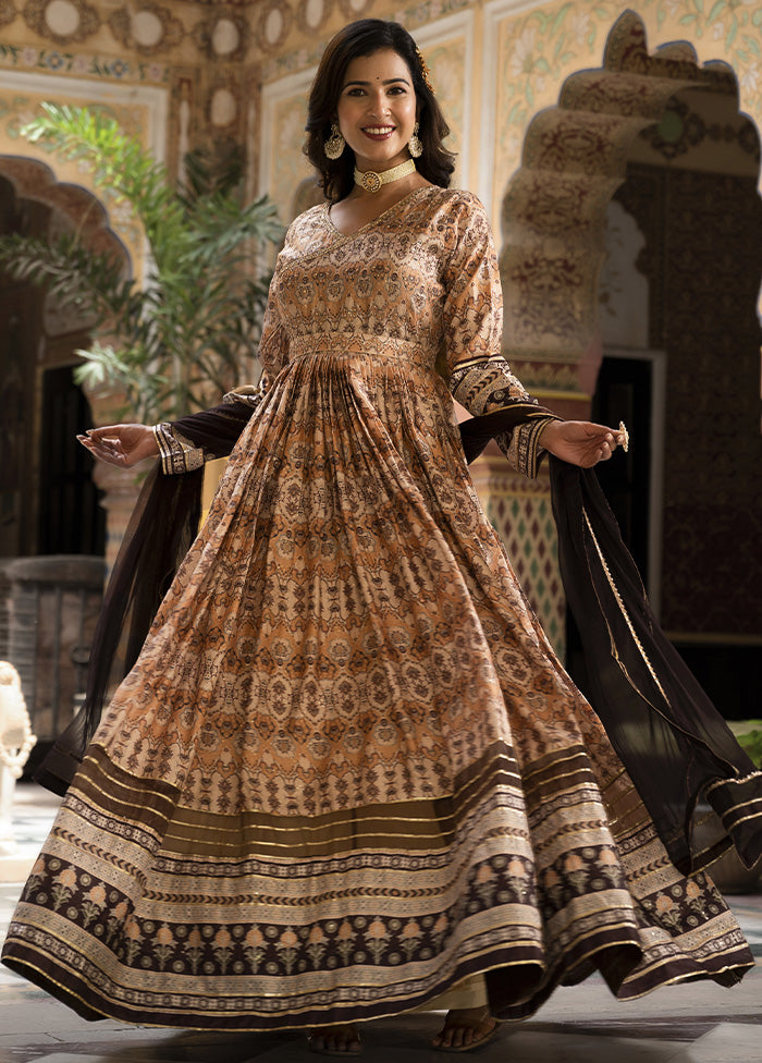 Brown Readymade Silk Indian Dress Brown Readymade Silk Indian Dress