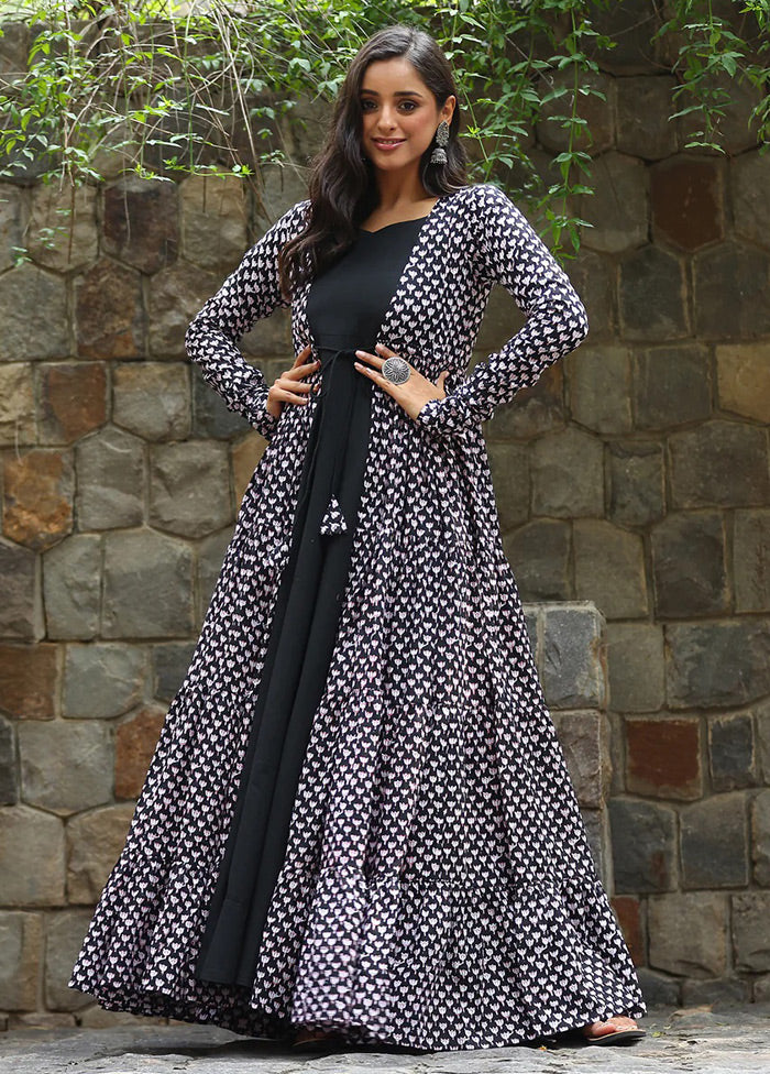 indian maxi dress with sleeves Black Readymade Georgette Indian Dress