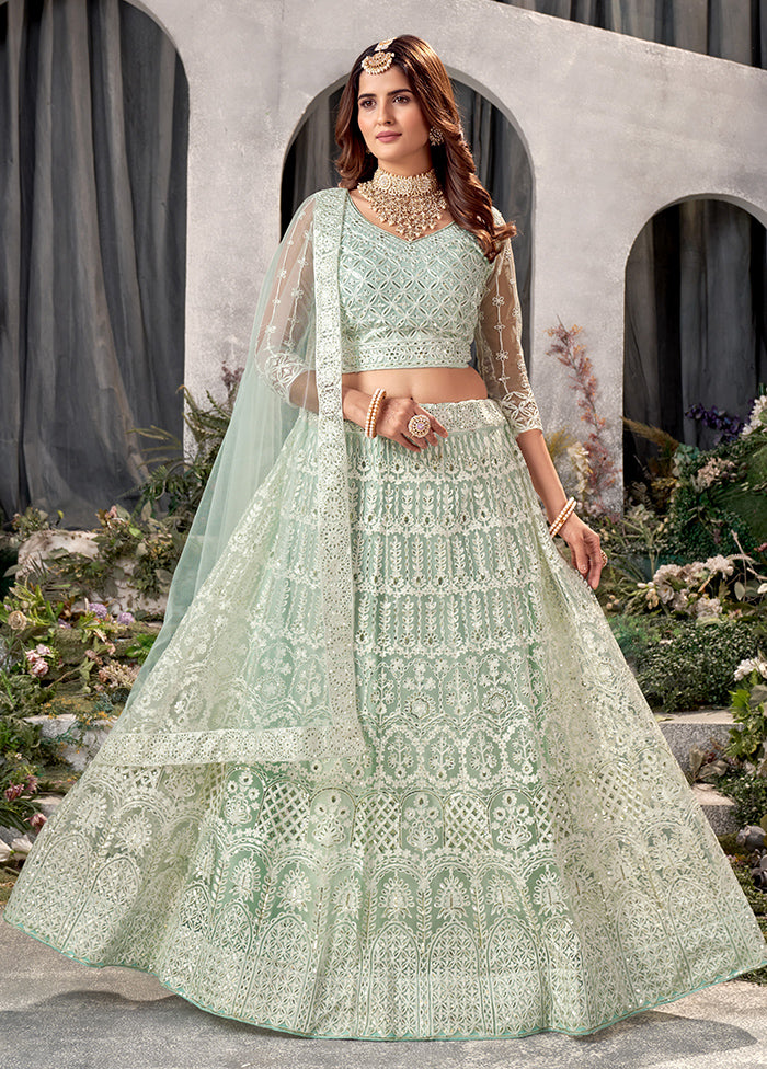 Jewellery Pista Green Lehenga Choli Golden Lehenga Beautiful Net Lehenga  Designs Pc Pista Green Net Semi Stitched Lehenga Set