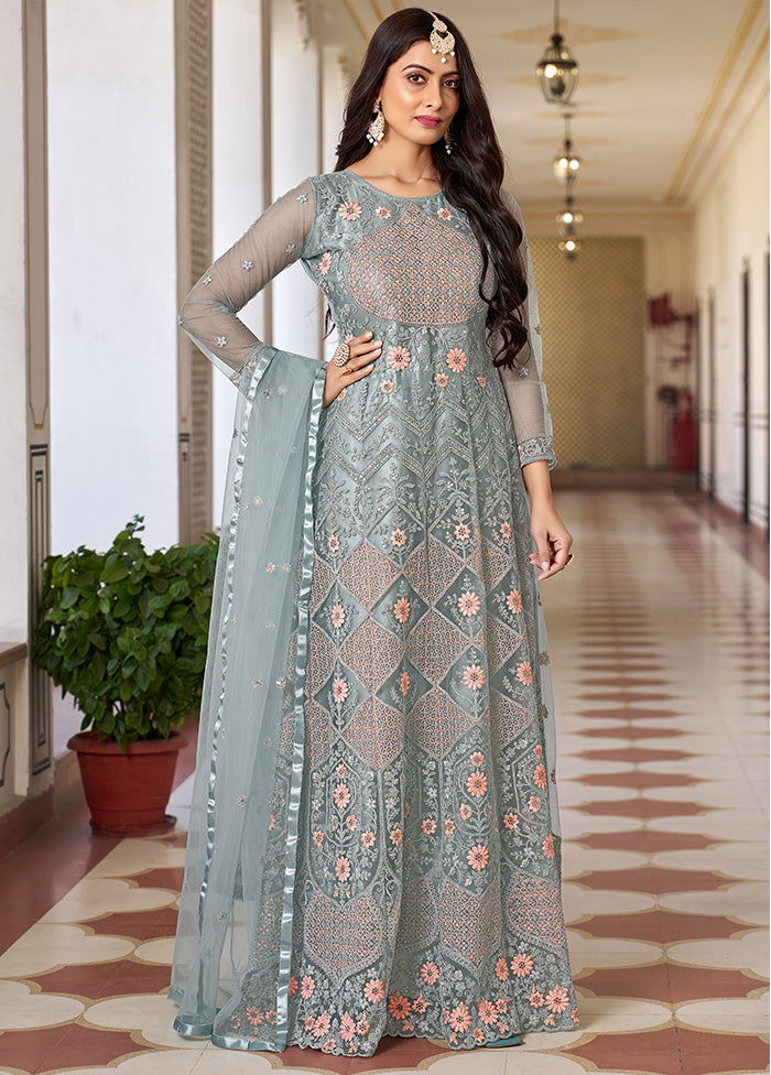3 Pc Green Semi Stitched Net Suit Set - Indian Silk House Agencies