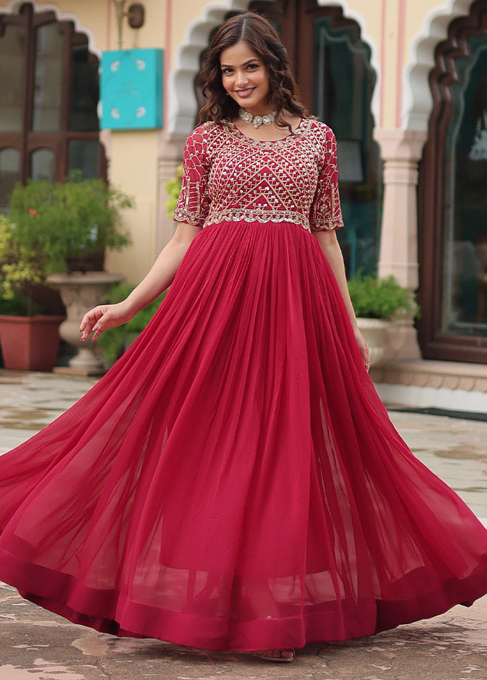 Pink Readymade Georgette Long Indian Dress Pink Readymade Georgette Long Indian Dress