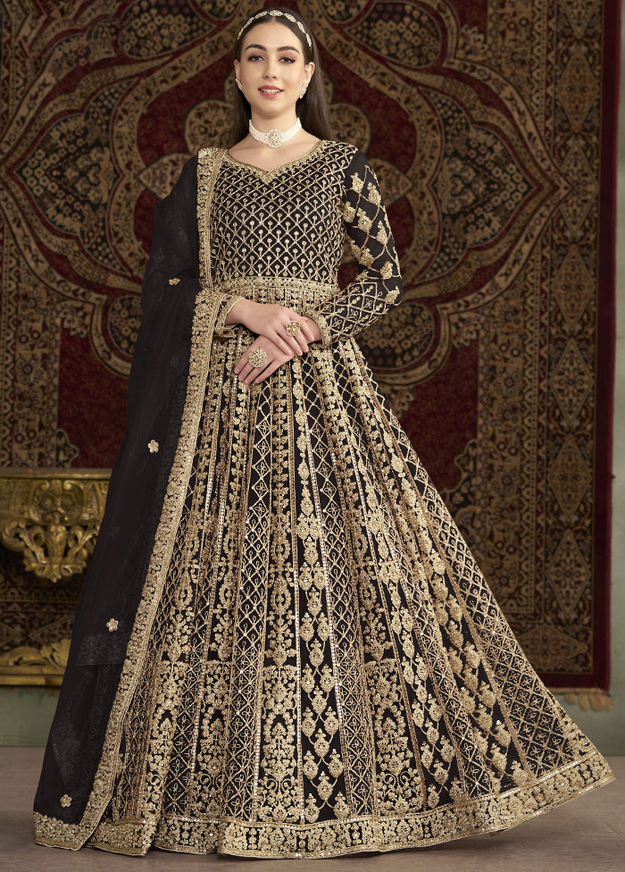 Black Semi Stitched Net Dupatta Indian Dress Black Semi Stitched Net Dupatta Indian Dress