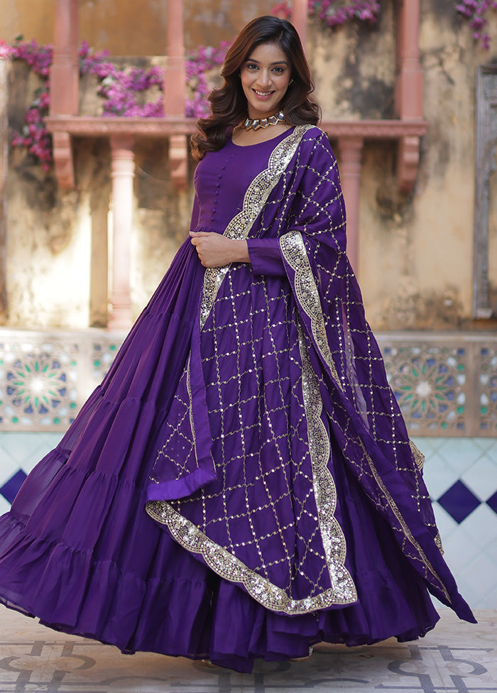 Purple Readymade Georgette Dupatta Indian Dress Purple Readymade Georgette Dupatta Indian Dress