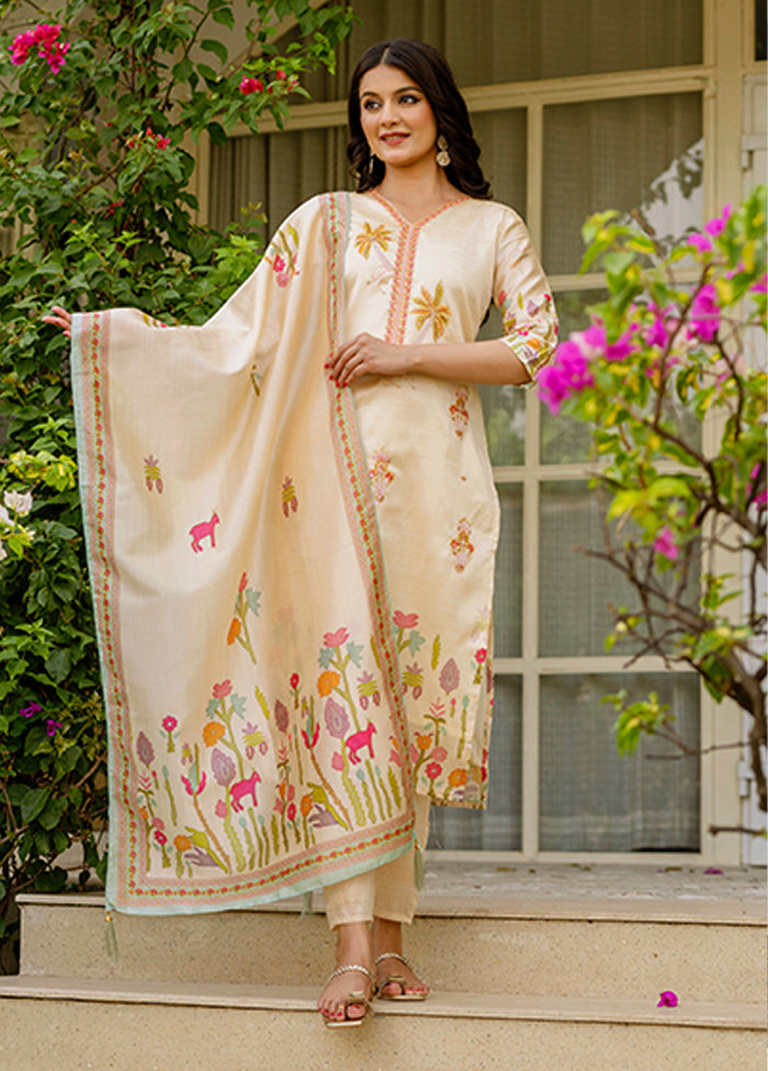 3 Pc Brown Silk Suit Set