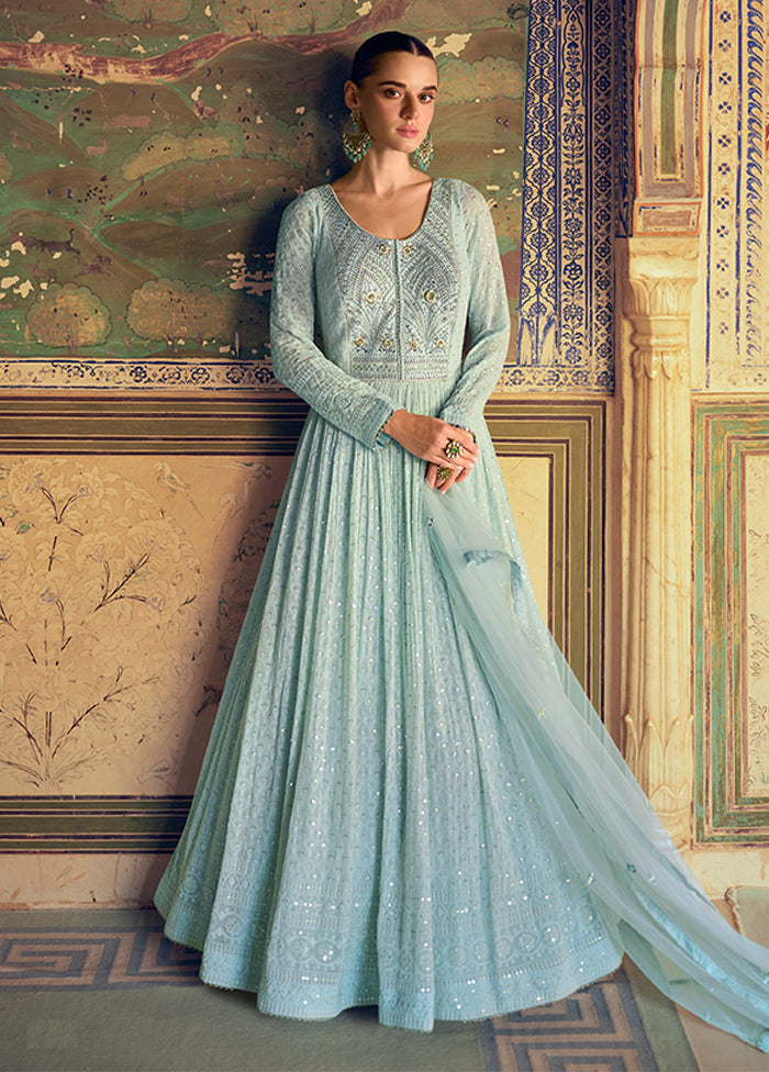 Blue Embroidery Work Georgette Anarkali Suits Blue Embroidery Work Georgette Anarkali Suits