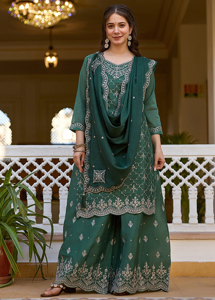 3 Pc Green Silk Suit Set