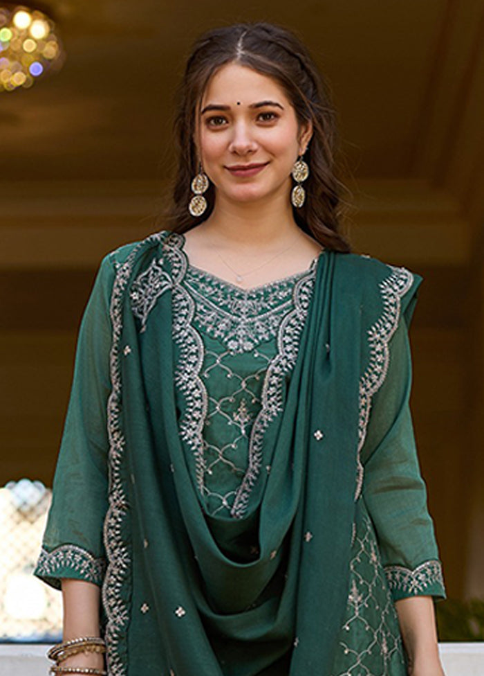 3 Pc Green Silk Suit Set