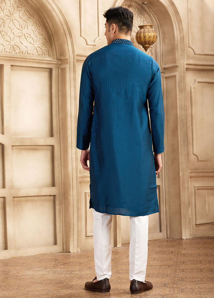 Kandil Jodi – Pink Organza Saree & Blue Silk Kurta Set