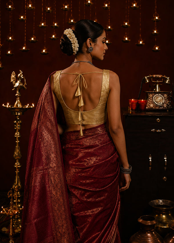 Gold Round Neck Designer Blouse
