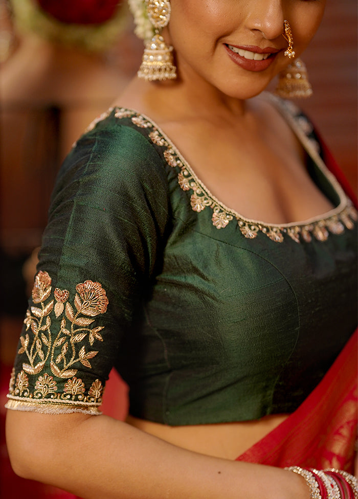 Green Pure Silk Designer Blouse - Indian Silk House Agencies