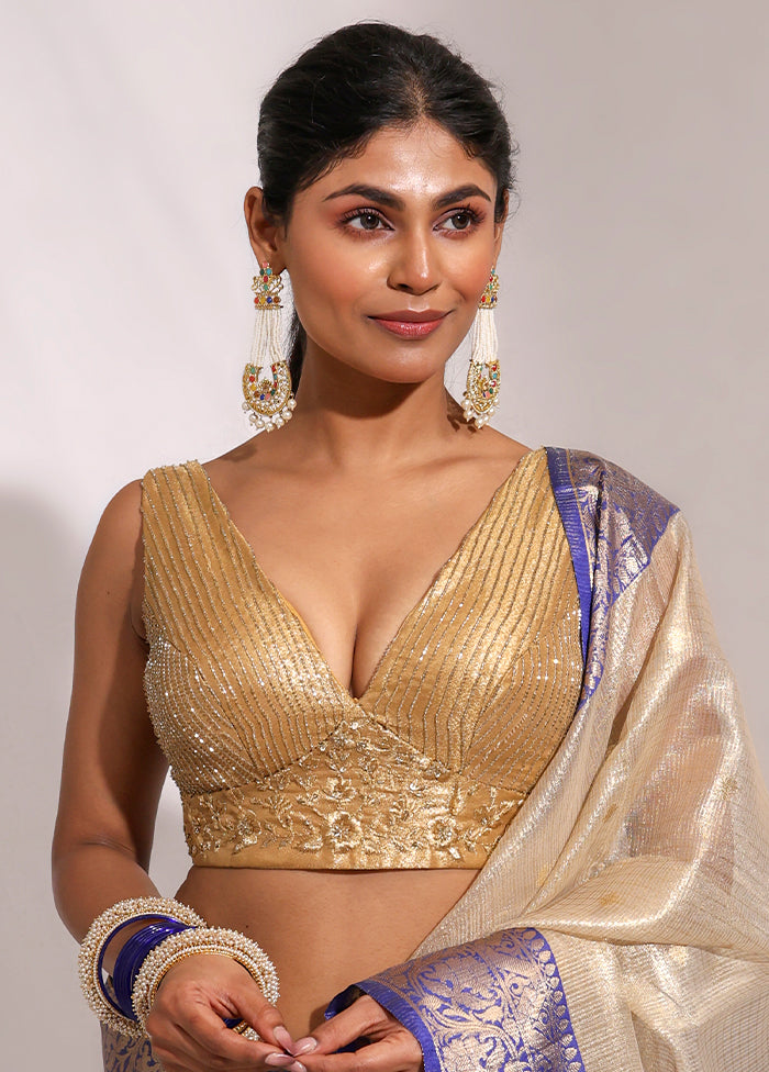 Gold V Neck Designer Blouse