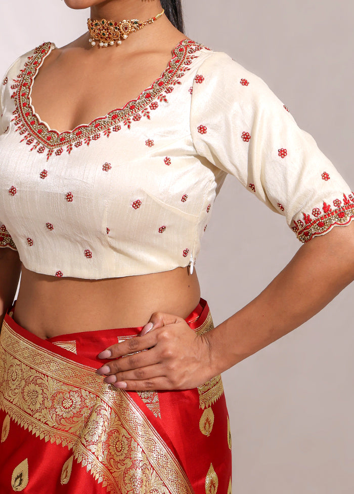 Cream Round Neck Designer Blouse