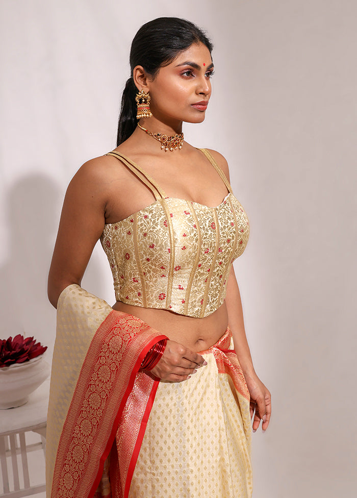 Cream Sweetheart Neck Designer Blouse