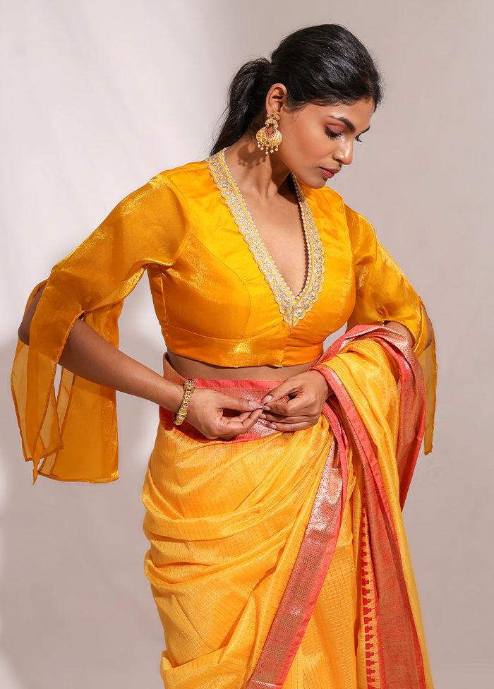 Yellow V Neck Designer Blouse