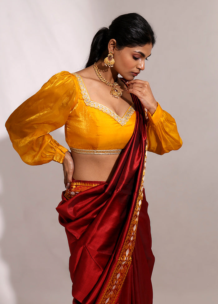 Yellow Pentagon Neck Designer Blouse