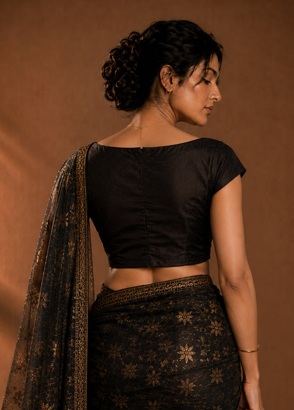 Black Boat Neck Designer Blouse