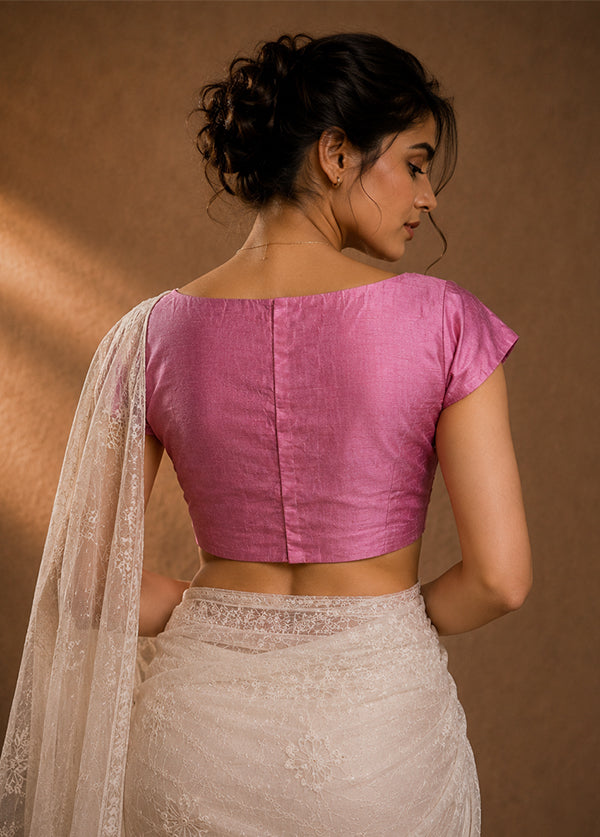 Pink Boat Neck Designer Blouse