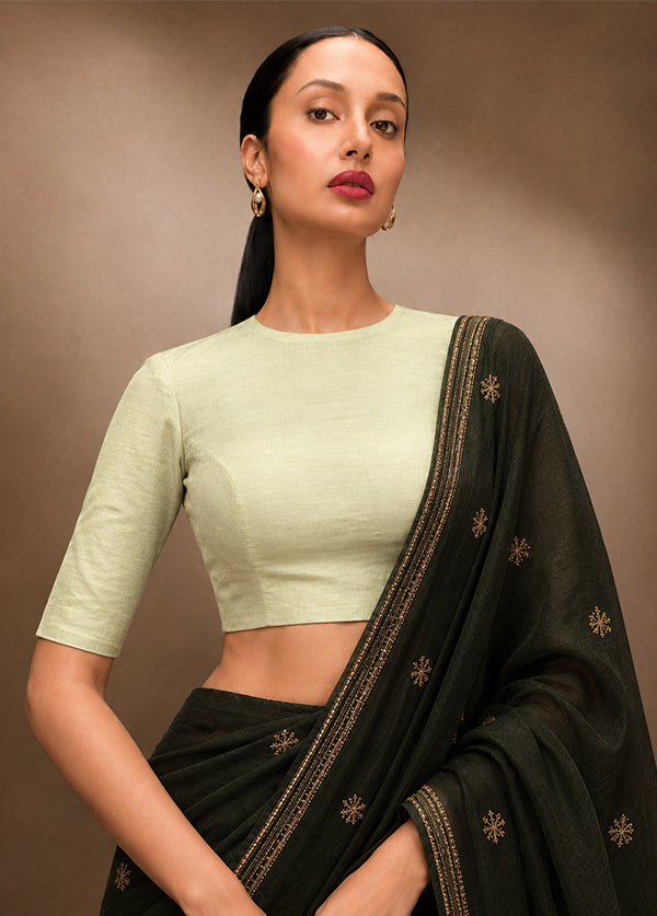 Mint Green High Neck Designer Blouse