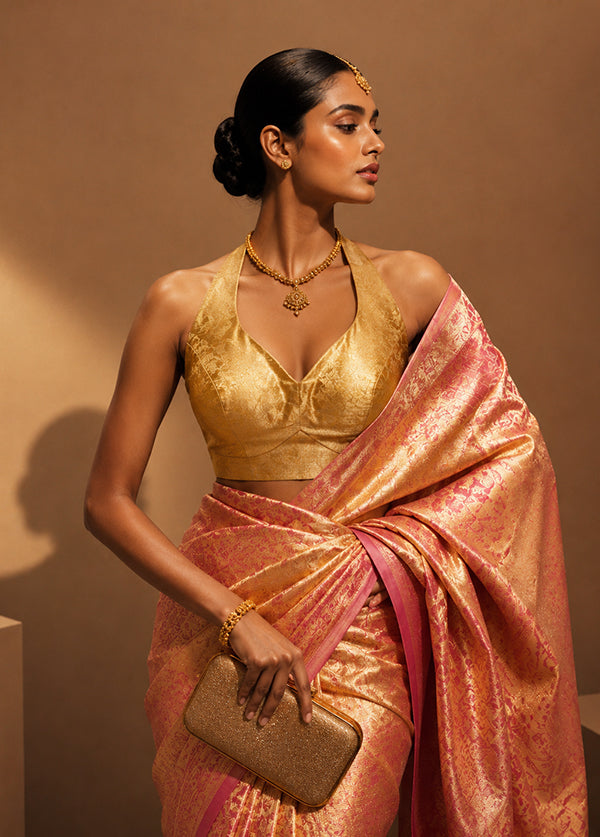 Gold Halter Neck Designer Blouse