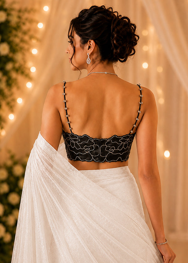 Black Sweetheart Neck Designer Blouse