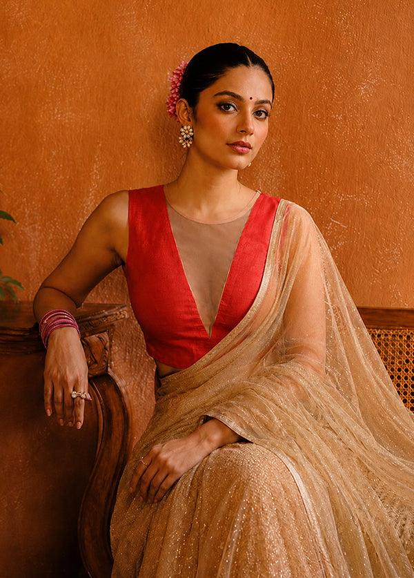 Red Designer Neck Designer Blouse