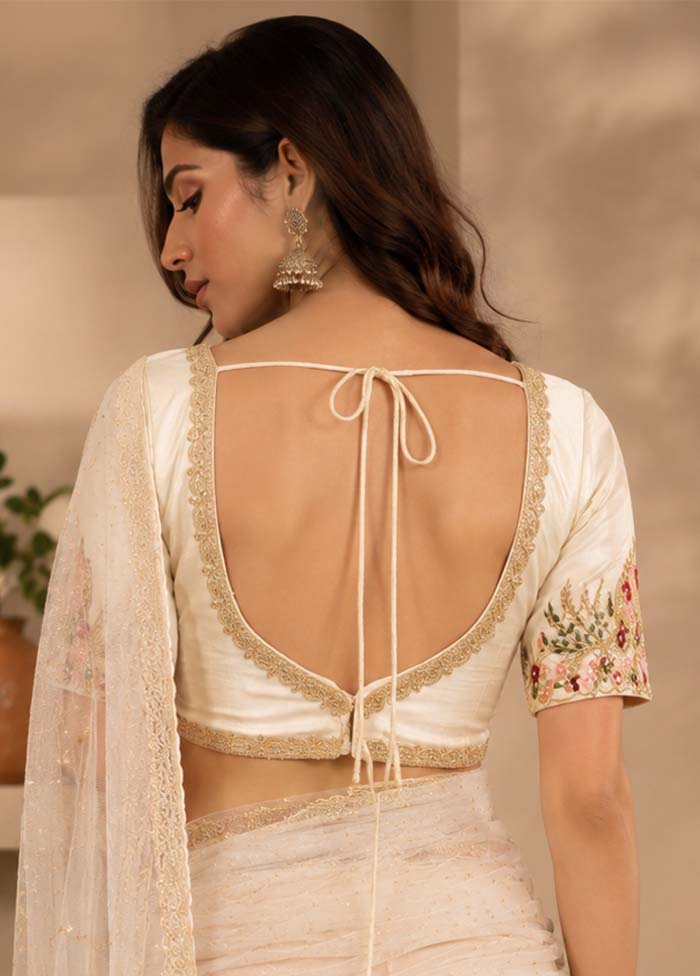 Cream Sweetheart Neck Designer Blouse