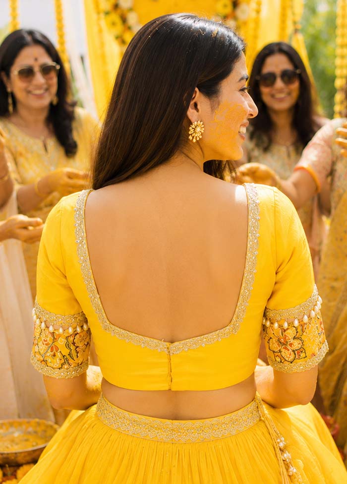 Yellow Pentagon Neck Designer Blouse