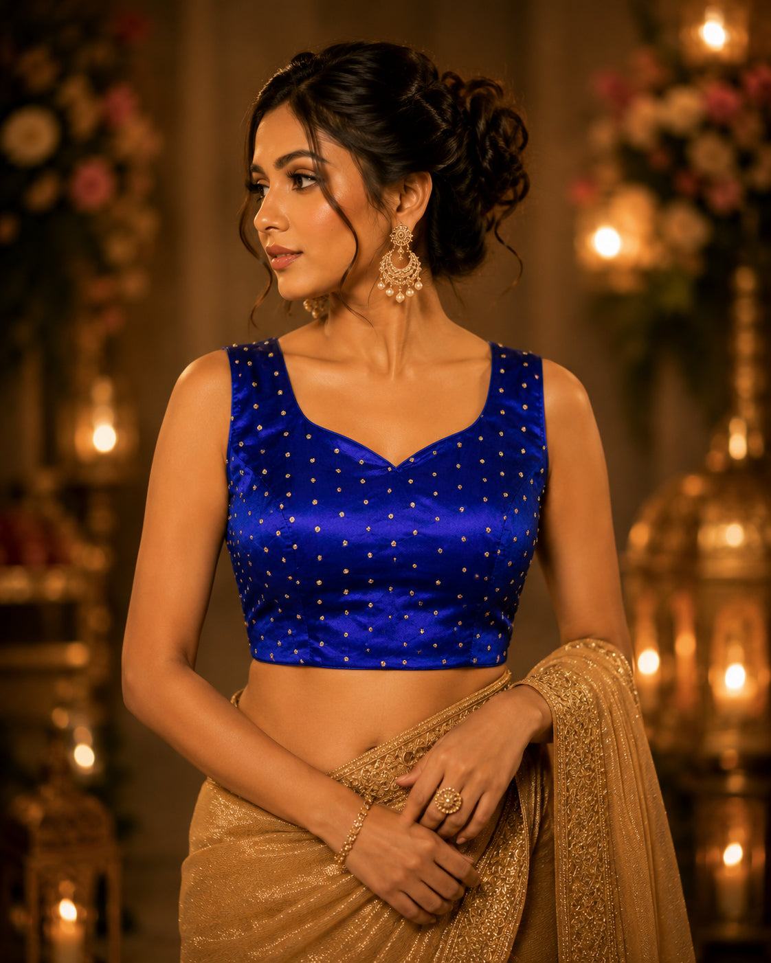 Royal Blue Round Neck Designer Blouse