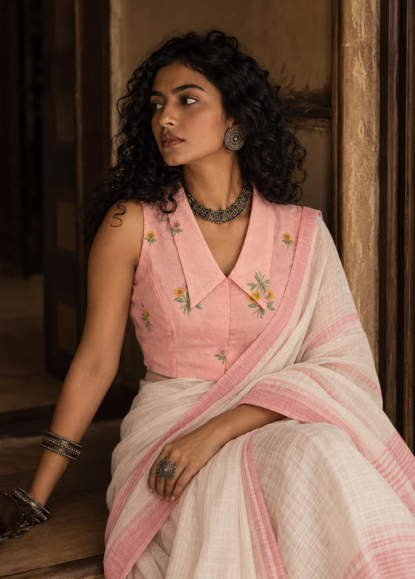 Baby Pink Collar Neck Designer Blouse