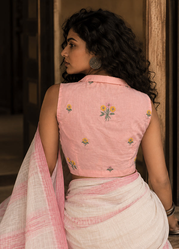 Baby Pink Collar Neck Designer Blouse