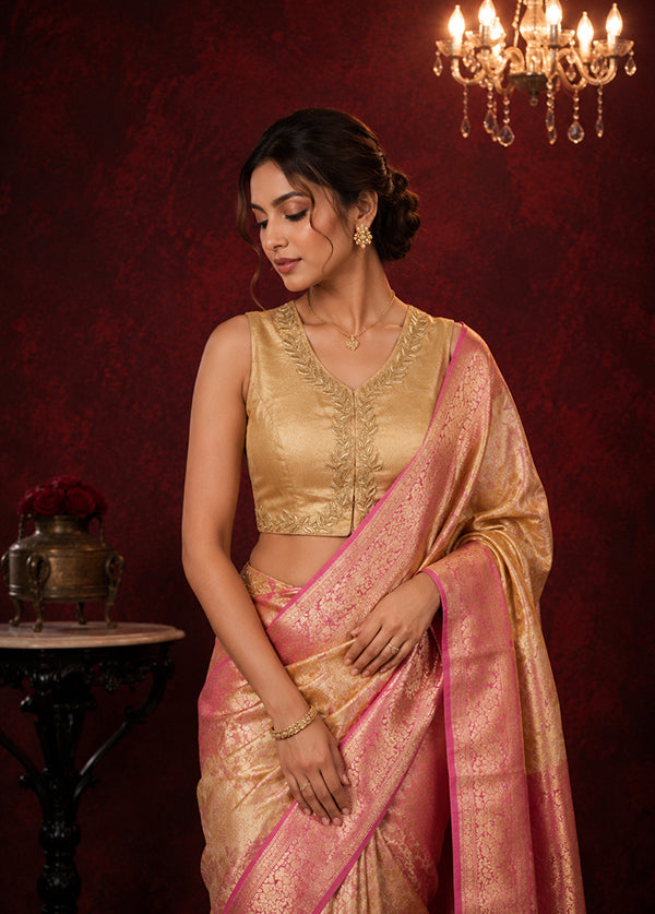 Gold Round Neck Designer Blouse