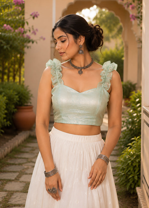 Light Blue Square Neck Designer Blouse