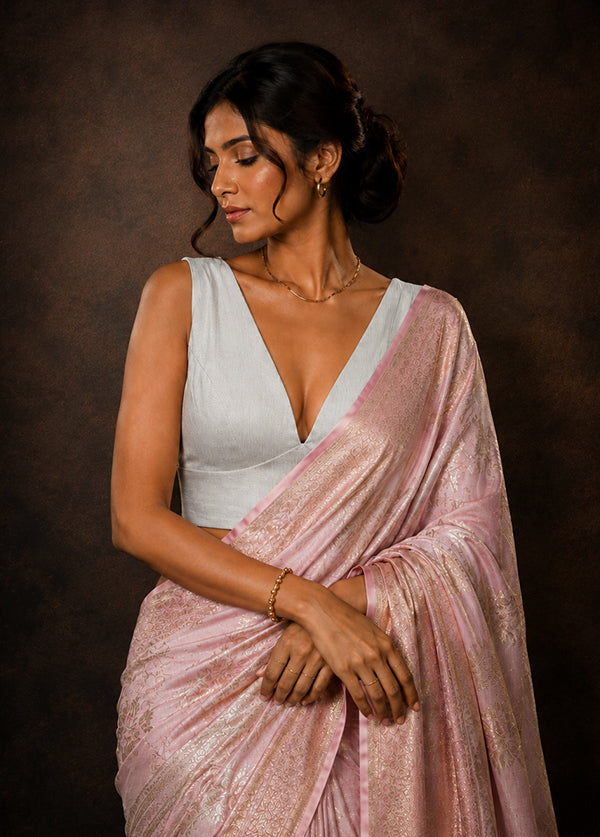 Silver V Neck Designer Blouse