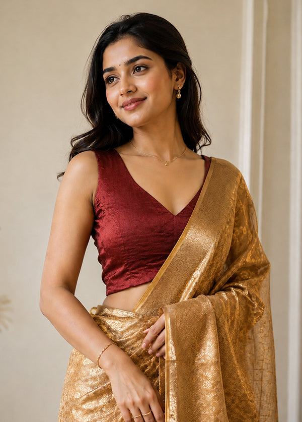 Maroon V Neck Designer Blouse