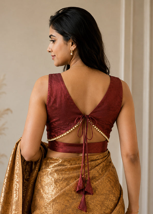 Maroon V Neck Designer Blouse