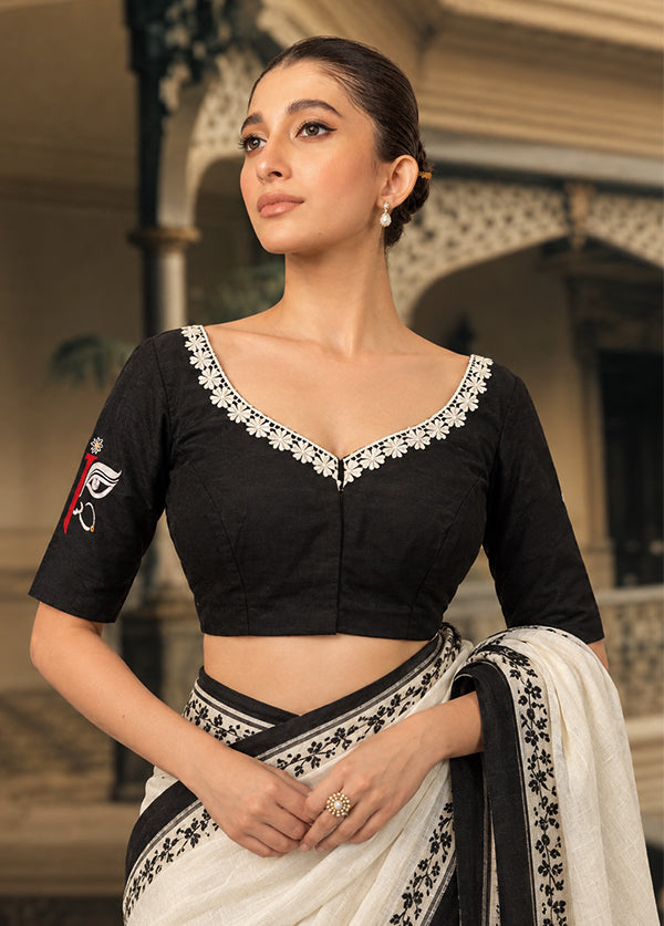 Black Sweetheart Neck Designer Blouse