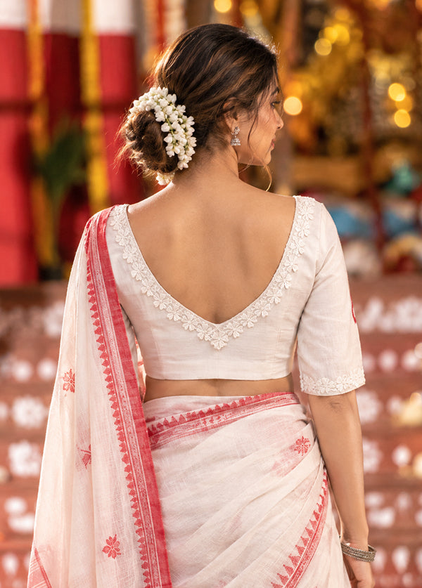 White Sweetheart Neck Designer Blouse