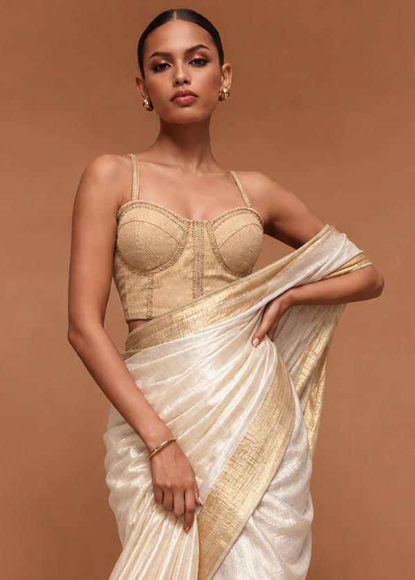 White Gold Designer Neck Designer Blouse